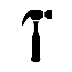 Minimalist black silhouette of a hammer representing construction and carpentry