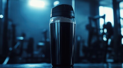 Black Shaker Bottle with Protein Powder Scoop Inside