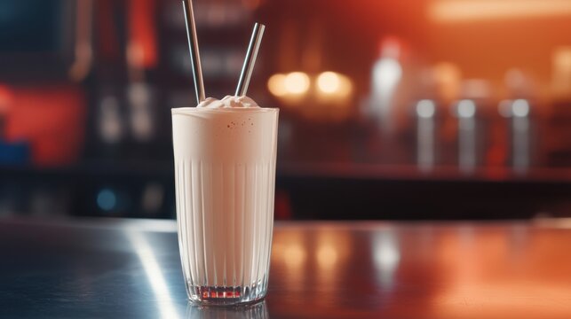 Glass of Protein Shake with Metal Straw Street