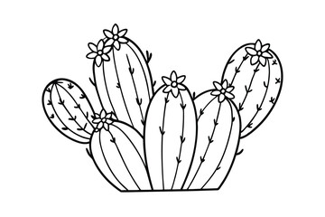 Fototapeta premium Elegant line art illustration of a blooming cactus with delicate floral accents