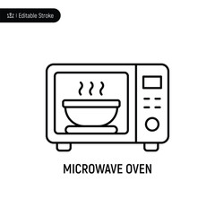 Microwave oven thin line icon, editable stroke, pixel perfect, compatible for app or web, isolated on a white background.
