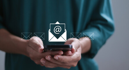 Email marketing and newsletter concept, diagram. Send documents via email. Direct selling projects in business List of customers who want to send by email.