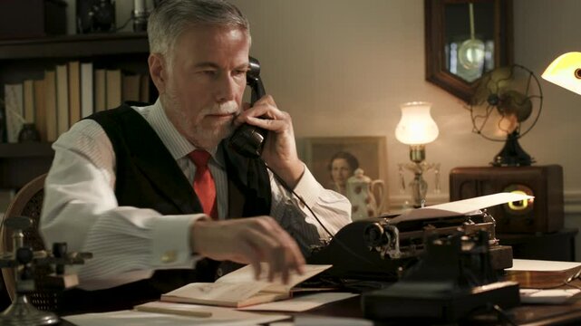 vintage businessman makes a phone call