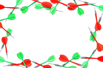Frame made of red and green darts on white background