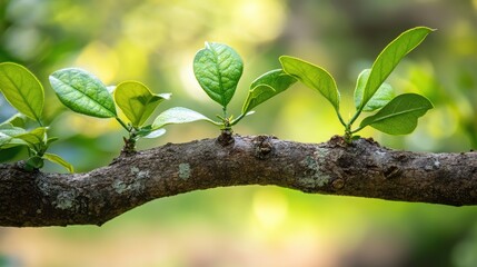 A beautiful photo of the branch of a tree in lush greenery, with its vibrant shining under the sunlight,