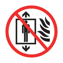 no elevator use during fire safety sign with person and flame symbol