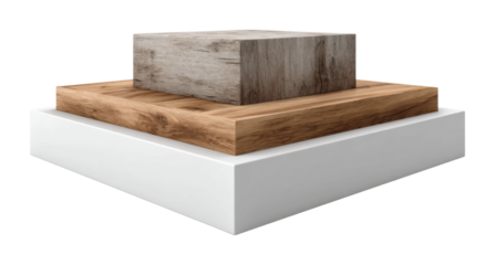 Wooden blocks stacked on white base display minimalist design modern aesthetics isolated on transparent background