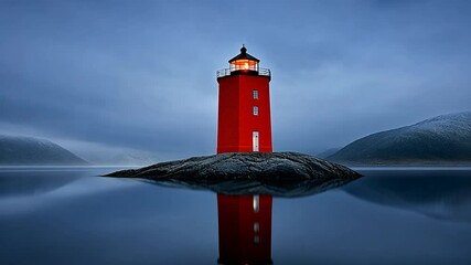 Serene Night at the Red Lighthouse - Powered by Adobe