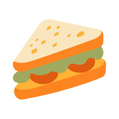 A cartoon sandwich with a green spread on it. The sandwich is cut in half and has a tomato on it