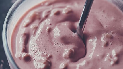 Protein Shake Being Stirred with a Spoon