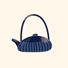 Asian tea ceremony utensils teapot, bowls, whisk, spoon, tray isolated on background. Flat vector illustration in decorative modern style. Tea culture and mindfulness concept