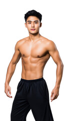 Fototapeta premium Asian man with muscular physique, fitness portrait, cut out transparent