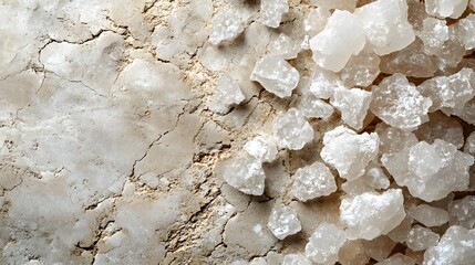Artistic Imagery of Callus Remover Crystals Scattered on a Natural Stone Background Emphasizing Organic Texture, Subtle Lighting, and Aesthetic Beauty in Skincare