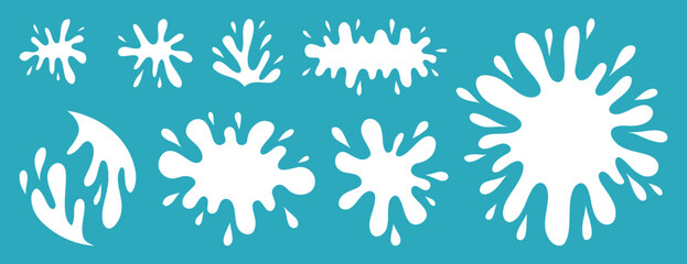 flat milk splash and blot doodle isolated elements set. Isolated vector white milk shapes for product design, advertising