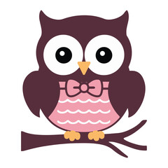 Fototapeta premium Adorable Cartoon Owl – Cute Vector Illustration of Owl Sitting on Branch