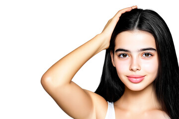 Obraz premium Attractive woman portrait, dark hair posing, beauty face, cut out transparent