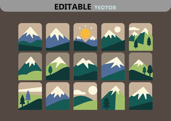 Naklejka premium Collection of flat mountain landscape icons