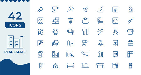 Real Estate Icon Set. A comprehensive collection of stylish and professional icons designed for the real estate industry, perfect for enhancing property listings, websites, and marketing materials.