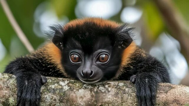 Adorable Red-shanked Douc Langur Baby on Branch