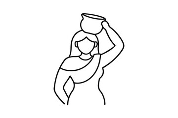 Simple line art depiction of a woman carrying a water pot on her head