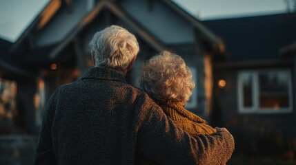 Retired couple looking at their home