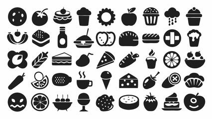 Collection Of Black Food And Ingredient Icons