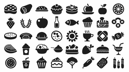 Collection Of Black Food And Ingredient Icons