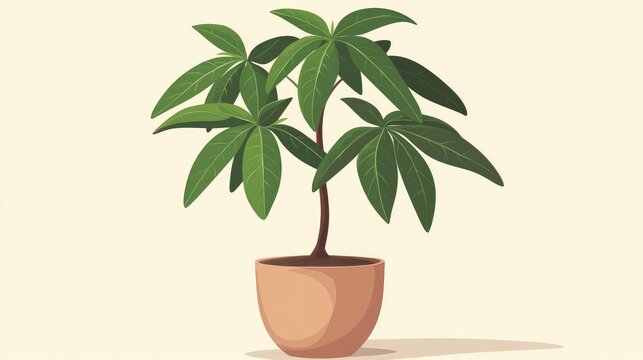 pachira aquatica plant in pot, vector illustration, digital art