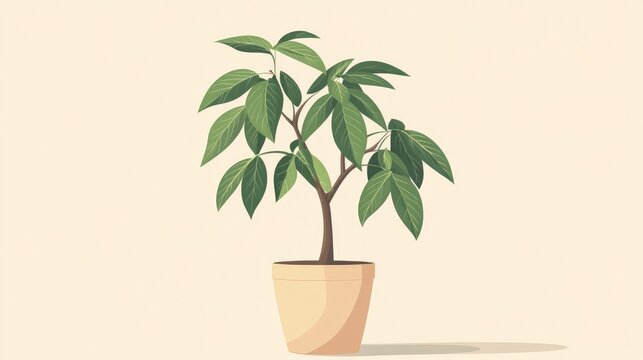 pachira aquatica plant in pot, vector illustration, digital art