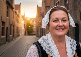 Smiling Woman in Traditional Flemish Costume