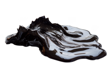 Dark glossy liquid spill abstract on white background on transparent background