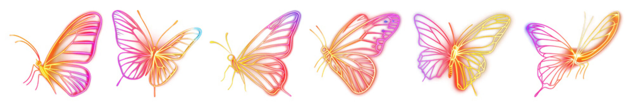 PNG Colorful neon butterfly design, element set on transparent background