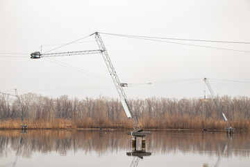 Cable wakeboard tower on a lake in Ukraine, installation for riding