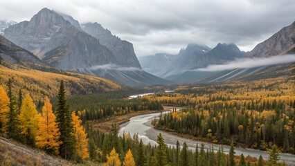mountain landscape with lake and mountains