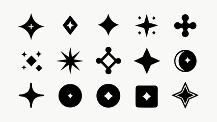 Monochrome Star And Sparkle Icon Set