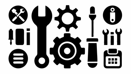 Set Of Black Maintenance And Repair Icons