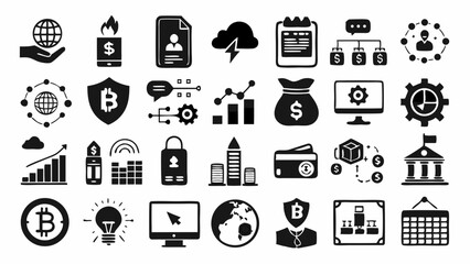 Set Of Black Vector Icons Representing Business Tools