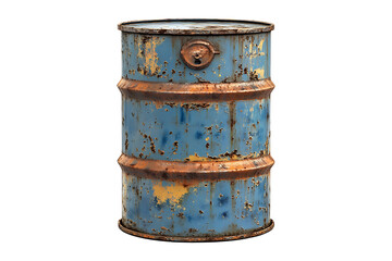 Obraz premium Old rusty blue steel oil barrel isolated on a transparent background