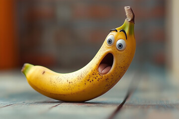 Fresh yellow bananas and a ripe pear sit on a wooden table, showcasing healthy organic fruit