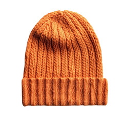 Knitted orange beanie, A Bright Orange Knit Beanie Hat for Cold Weather Days on a Clear, isolated on transparent background