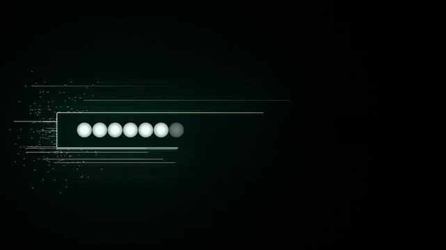 Digital text loading bar animation add saber effect. Neon cyan rectangular loading bar on 4k black background