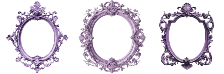 Set of Clean studio photo of a mirror with pink flower decoration, close-up on transparent png background. Ai generated