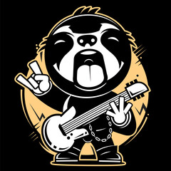 Obraz premium Concept Sloth character playing guitar and singing. This vector illustration features a cute sloth character playing a guitar, designed in a flat, cartoon style. Vector illustration.