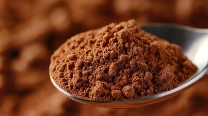 Close-up of Protein Powder Granules in Metal Spoon