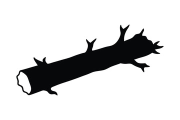 Silhouette Vector of a Fallen Tree Trunk with Branches Nature Wood Graphic Design