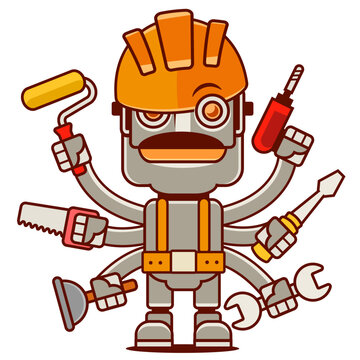 robot handyman with tools, orange helmet clip art preview