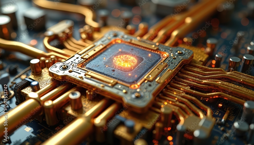 Poster close-up of modern computer chip. quantum computing, data processing, ai, neural networks, machine l