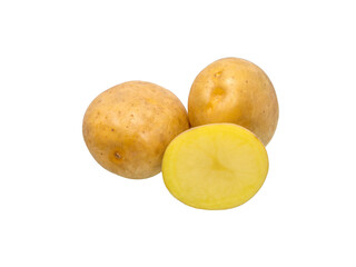 Potatoes and half a potato tuber isolated