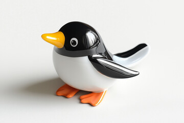 Fototapeta premium A cute 3D cartoon penguin character isolated on a white background, representing a funny animal bird in the snow and ice of cold Antarctica