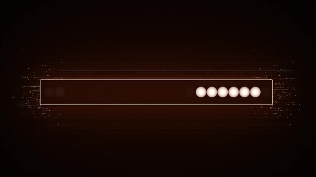 Digital text loading bar animation add saber effect. Neon rectangular loading bar with white dots on 4k black background